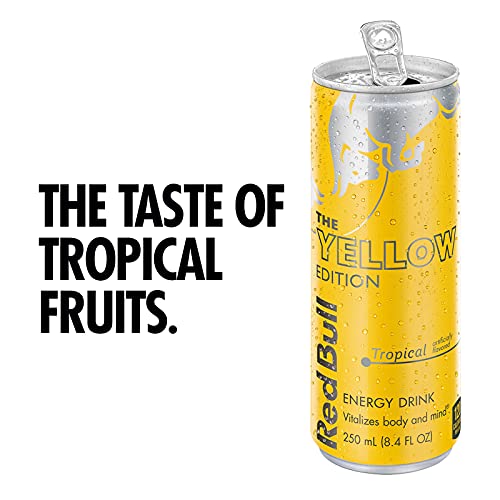 Red Bull Energy Drink, Tropical, 4 Pack Of 8.4 Fl Oz, Yellow Edi