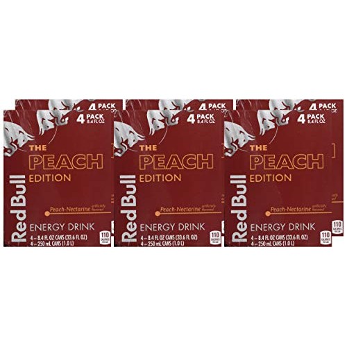 Red Bull Energy Drink, Peach Edition, 8.4 Fl Oz 4 Count, Pack Of 6