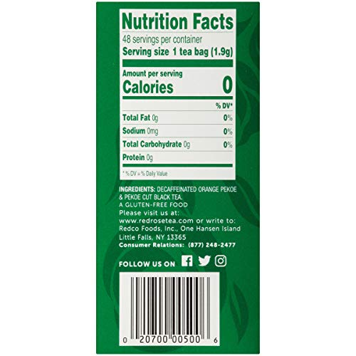 Red Rose Teas Naturally Decaffeninated Black Tea, 12 Boxes Of 48