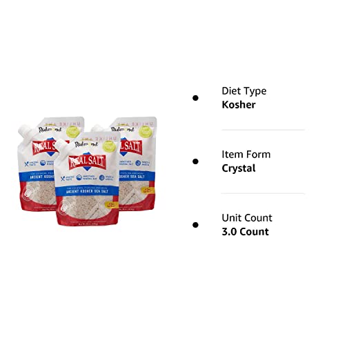 Redmond Real Kosher Salt, 16 Ounce Pouch 3 pack