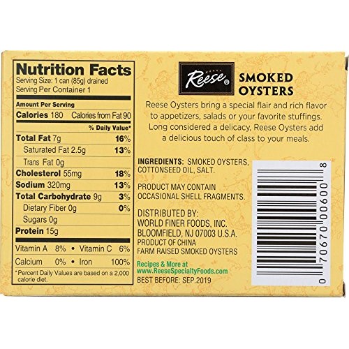 Reese Medium Smoked Oysters, 3.7-Ounces Pack Of 10