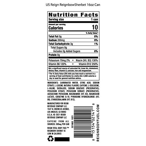 Reign Total Body Fuel, Reignbow Sherbet, Fitness &Amp; Performance D