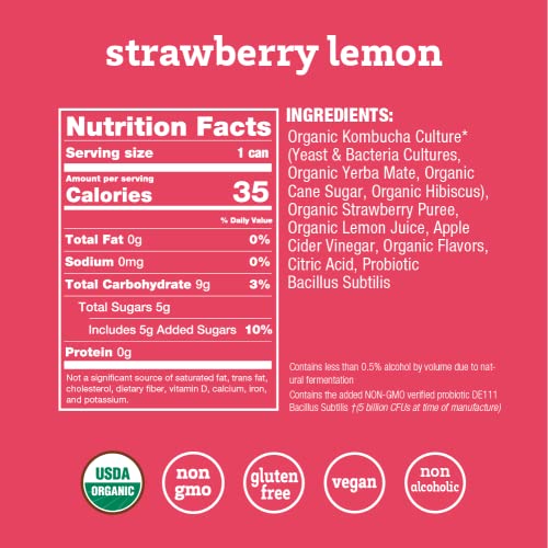 Revive Sparkling Kombucha Strawberry Lemon, 12-Pack