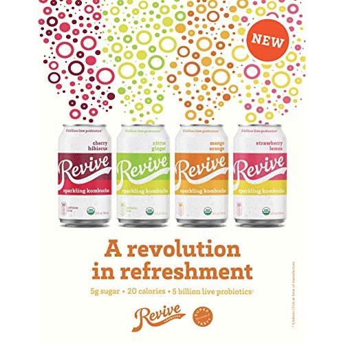 Revive Sparkling Kombucha Cherry Hibiscus, 12-Pack