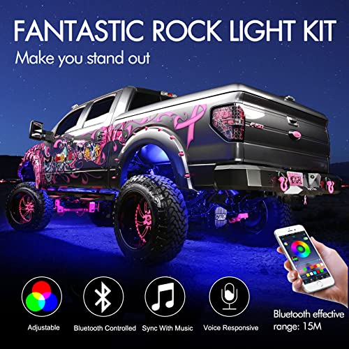 RGB LED Rock Lights Kit, Rfroad Lighting 8 Pods Multicolor Neon ...