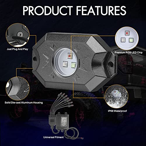 RGB LED Rock Lights Kit, Rfroad Lighting 8 Pods Multicolor Neon ...