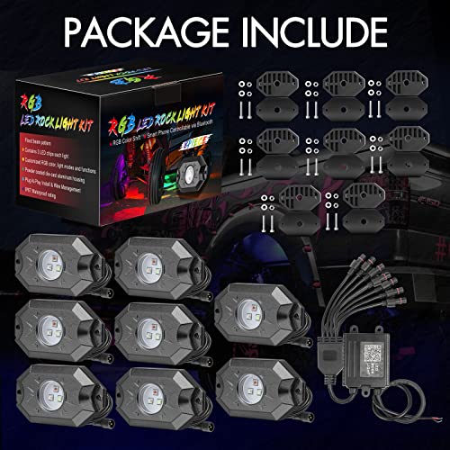 RGB LED Rock Lights Kit, Rfroad Lighting 8 Pods Multicolor Neon ...