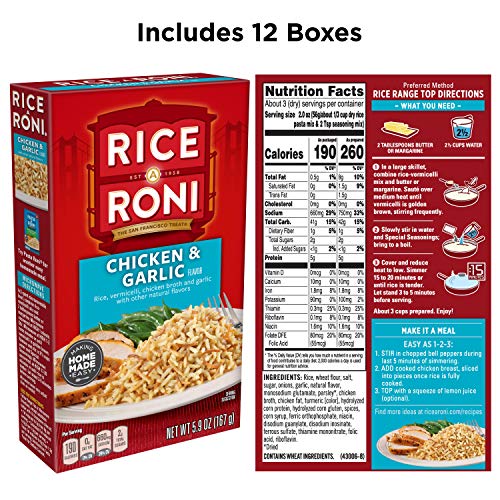 Rice-A-Roni Chicken &Amp; Garlic, 5.9-Ounce Boxes Pack Of 12
