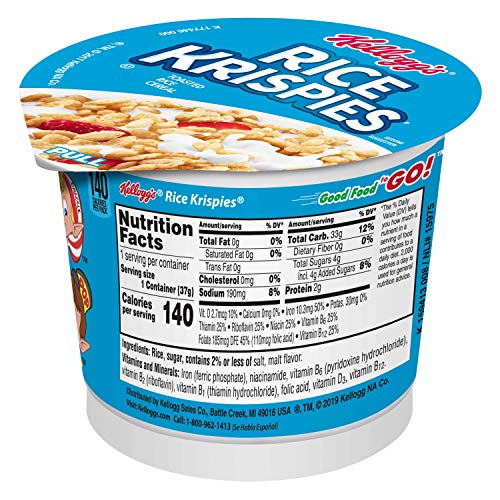 Kellogg’S Rice Krispies, Breakfast Cereal In A Cup, Fat-Free, Bu