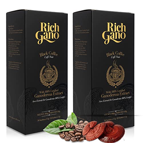 Rich Gano Mushroom Coffee – 60 Sachets Black Coffee with Ganoder...