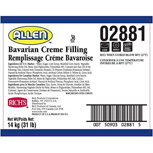 Richs Jw Allen Bavarian Creme Filling, Perfect For Pastry, 31 L