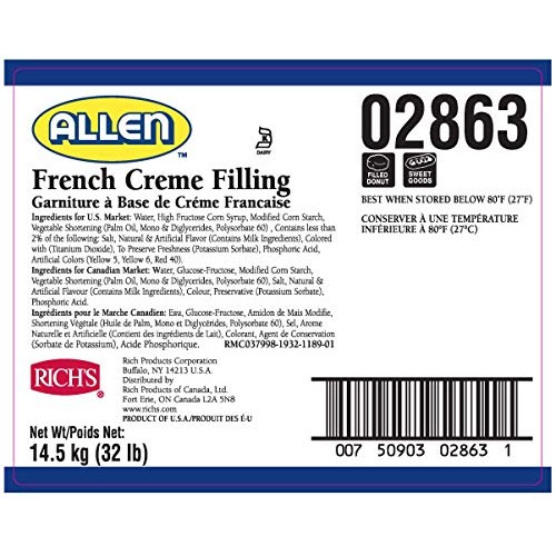Richs Jw Allen French Creme Filling, Perfect For Pastry, 32 Lb
