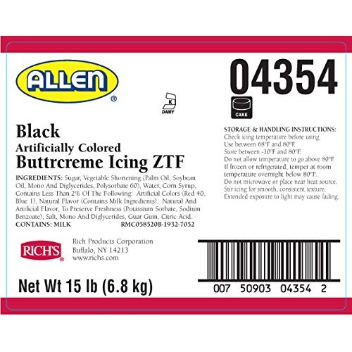 Richs Jw Allen Pre-Whipped Buttrcreme Icing Ztf, Black, 15 Lb