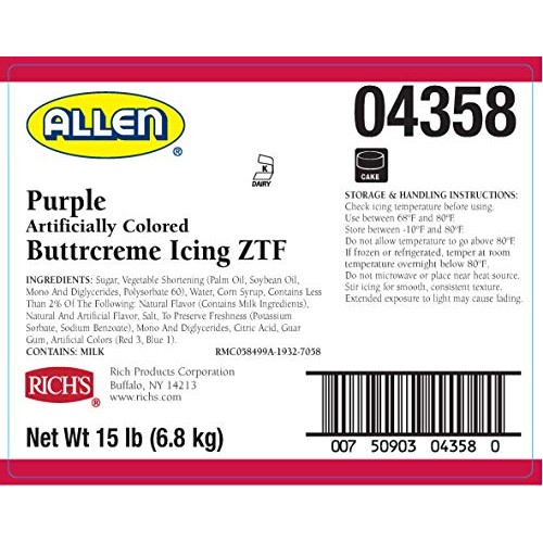 Richs Jw Allen Pre-Whipped Buttrcreme Icing Ztf, Purple, 15 Lb