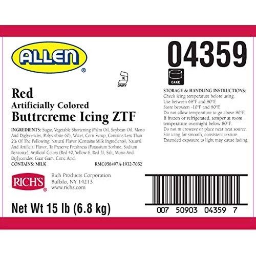 Richs Jw Allen Pre-Whipped Buttrcreme Icing Ztf, Red, 15 Lb