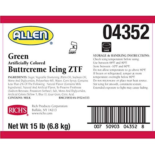 Richs JW Allen Pre-Whipped Icing Green, Buttercream, 240 Oz