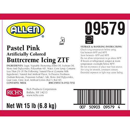 Richs JW Allen PreWhipped Icing ZTF, Pastel Pink, 15 lb, Butter...