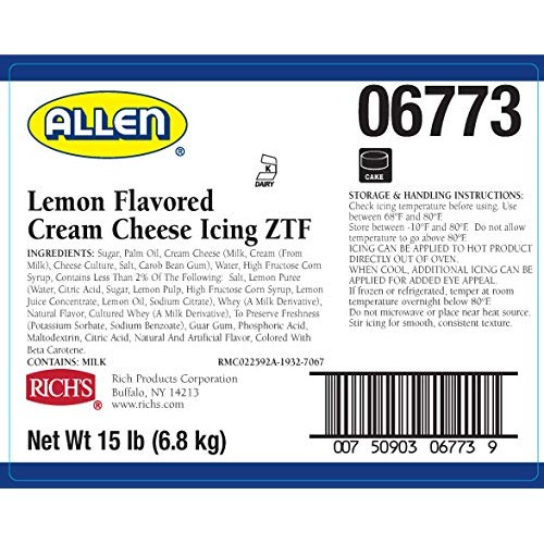 Richs Lemon Flavored Icing, Pail, Cream Cheese 240 Ounce