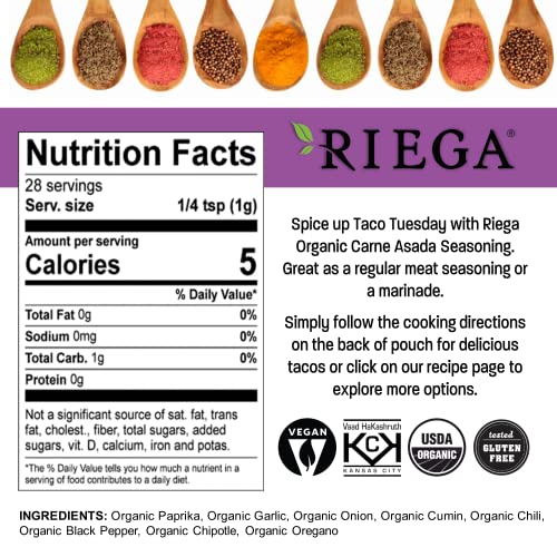 Riega Organic Carne Asada Street Taco Seasoning, Mix Makes the P...