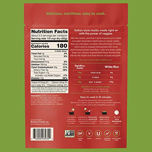 Rightrice Risotto - Basil Pesto 6Oz. Pack Of 6 - Made From Veg