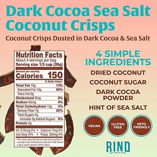 RIND Snacks | Dark Cocoa Sea Salt Coconut Crisps | Dried Fruit S...