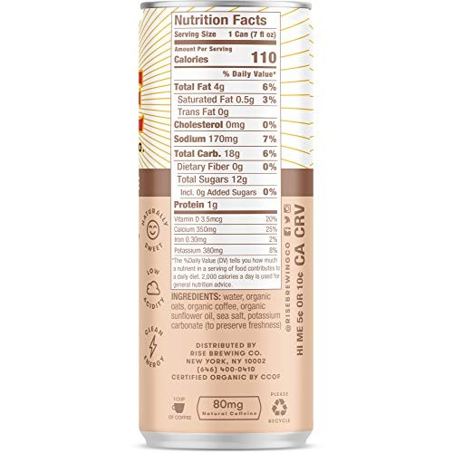 Rise Brewing Co. | Oat Milk Nitro Cold Brew Latte 4 7 Fl. Oz. C