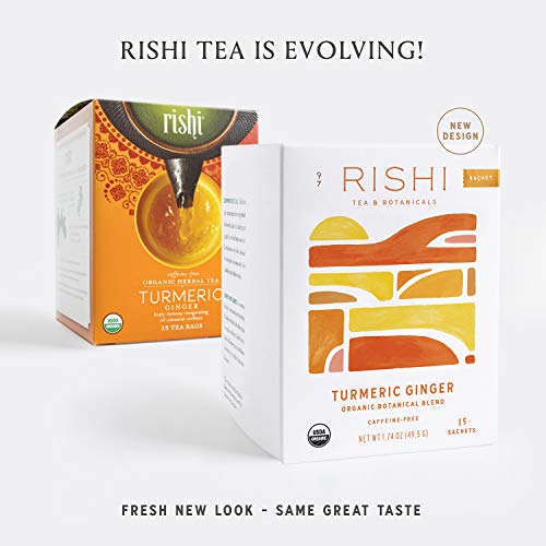 Rishi Tea Organic Caffeine Free Tea Bags, Turmeric Ginger, 15Count
