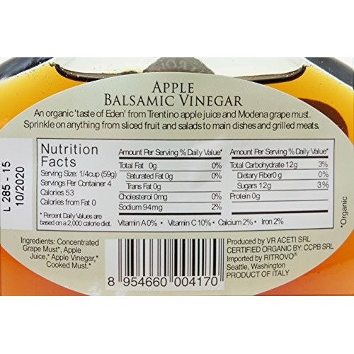 Ritrovo Organic Apple Balsamic Vinegar, 6.78Fl.Oz. 200Ml