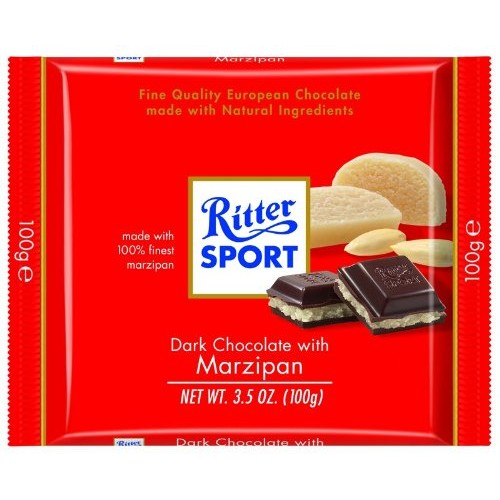 Ritter Sport Bars, Dark Chocolate With Marzipan, 3.5 Ounce Pack