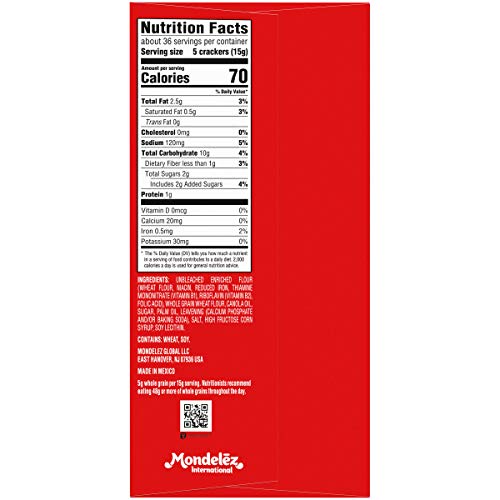 Ritz Crackers, 1 Family Size Box, Whole Wheat Flavor, 19.3 Ounce