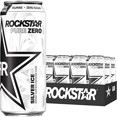 Rockstar Pure Zero Energy Drink, Silver Ice, 16Oz Cans 12 Pack