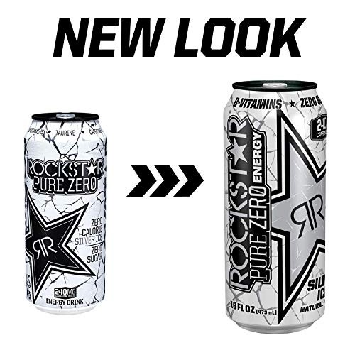 Rockstar Energy Drink Pure Zero Energy Drink, Silver Ice, 16 Flu