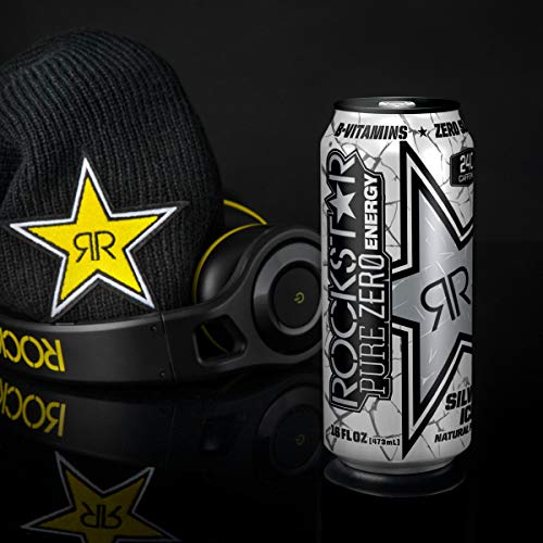 Rockstar Energy Drink Pure Zero Energy Drink, Silver Ice, 16 Flu
