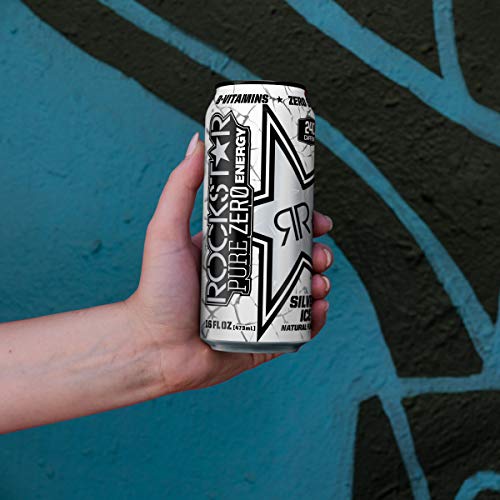 Rockstar Energy Drink Pure Zero Energy Drink, Silver Ice, 16 Flu
