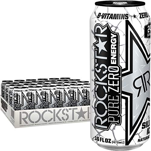 Rockstar Energy Drink Pure Zero Energy Drink, Silver Ice, 16 Flu