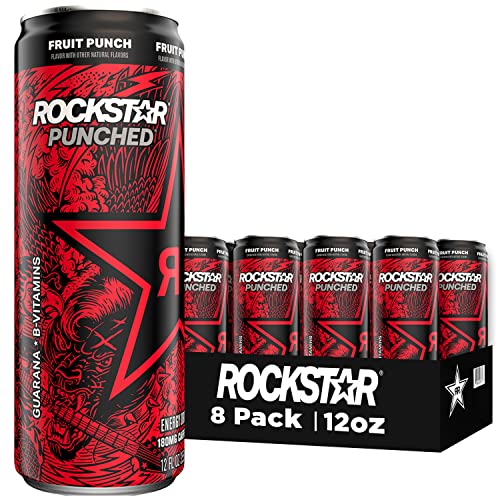 Rockstar Energy Drink, Fruit Punched, 12Oz Sleek Cans 8 Pack