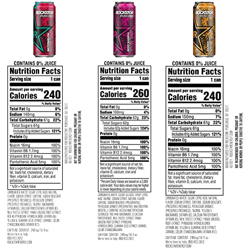 Rockstar Energy Drink Punched, 3 Flavor Variety Pack, 16Oz Cans