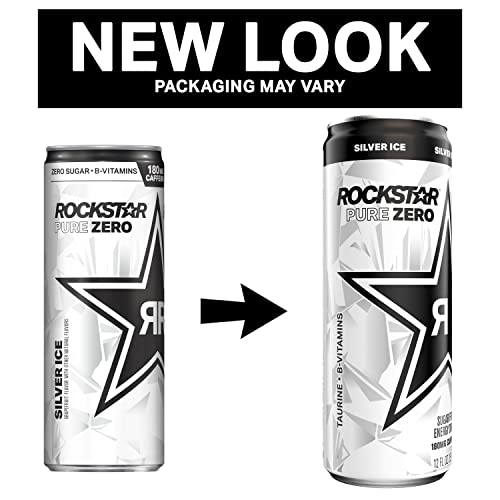 Rockstar Energy Drink, Pure Zero Silver Ice, 12Oz Sleek Cans 8