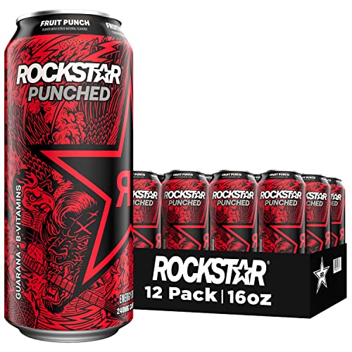 Rockstar Punched Energy Drink, Fruit Punch, 16Oz Cans 12 Pack