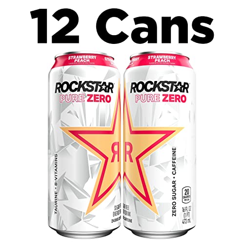 Rockstar Pure Zero Energy Drink, Strawberry Peach, 0 Sugar, With