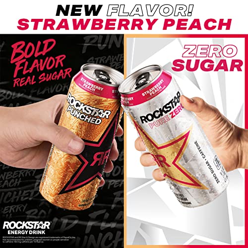 Rockstar Pure Zero Energy Drink, Strawberry Peach, 0 Sugar, With