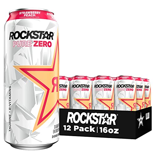 Rockstar Pure Zero Energy Drink, Strawberry Peach, 0 Sugar, With