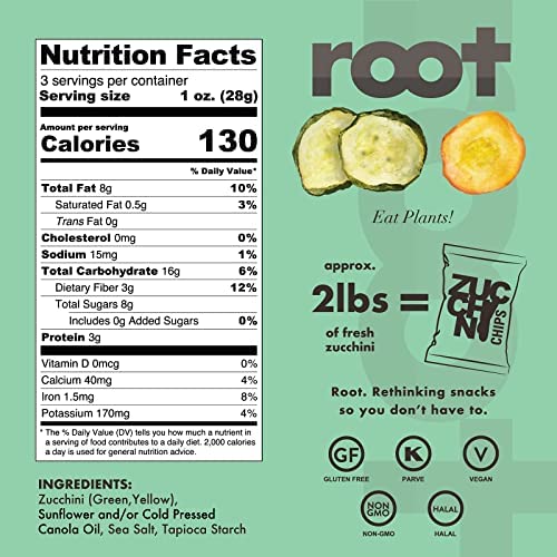 Root Foods Zucchini Chips, Natural Veggie Snack, Non-GMO Vegetab...