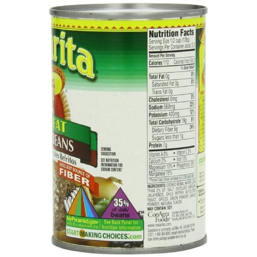 Rosarita Low Fat Refried Black Beans, 16 Oz, 12 Pack