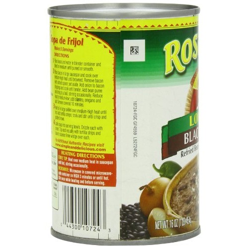 Rosarita Low Fat Refried Black Beans, 16 Oz, 12 Pack