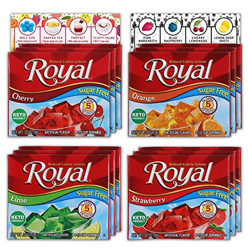 Royal Gelatin Sugar Free Variety Pack Of 12 | 3 Box Each - Straw