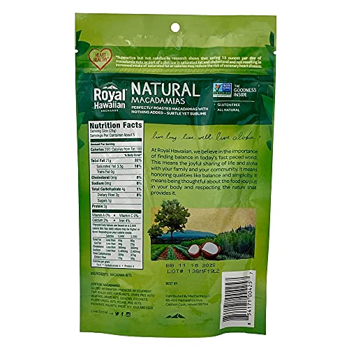 Royal Hawaiian Orchards Macadamia Nuts, Natural, 4 Oz Pack Of 6