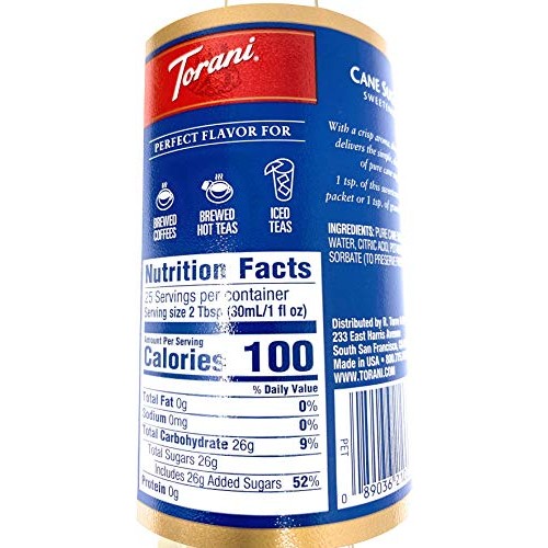 Torani Cane Sugar Sweetener Syrup, 25.4 Oz With Rsg Today Syrup