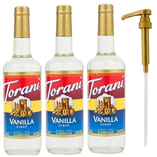 Torani Vanilla Syrup, 25.4 Ounce 3 Pack Plus 1 Syrup Pump