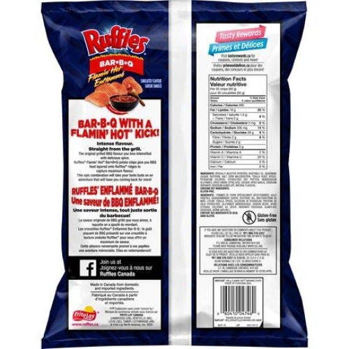 Lays Ruffles Flamin Hot Bar-B-Q Chips, 190G/6.7 Oz. Bag, Impo